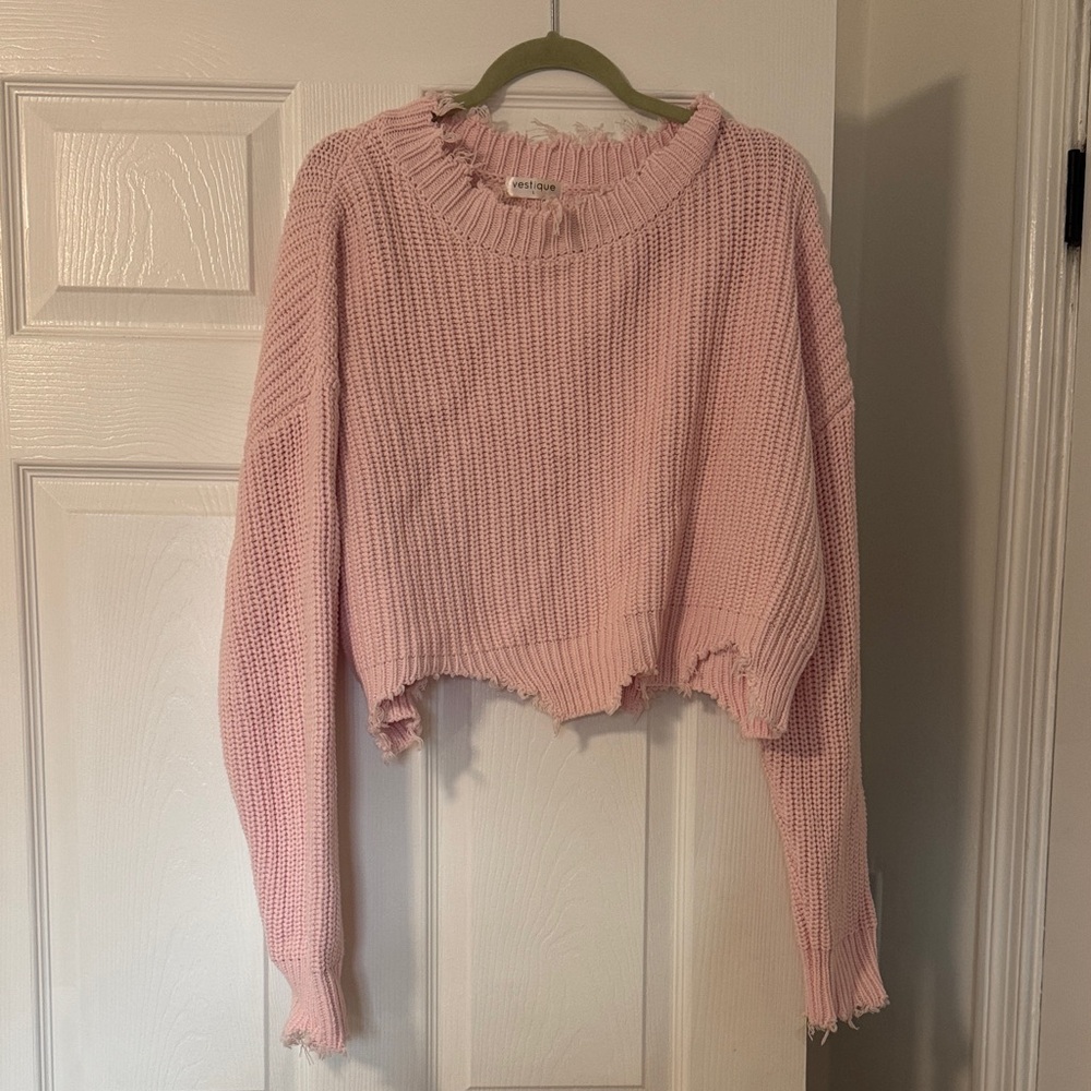 Pink Distressed Knit Sweater